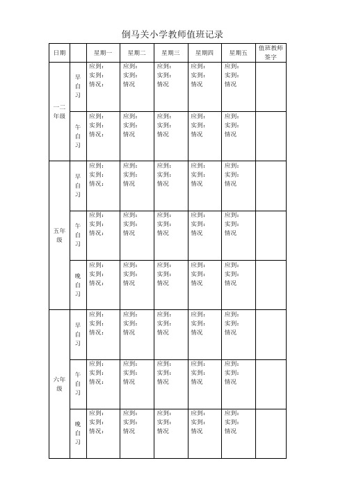 倒马关小学教师值班记录