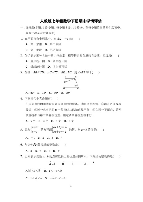 人教版七年级数学下册期末学情评估 附答案 (2)