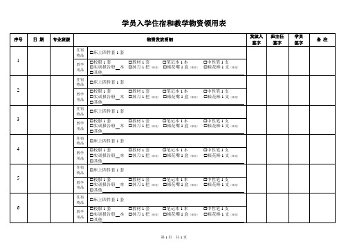 学员入学住宿和教学物资领用表