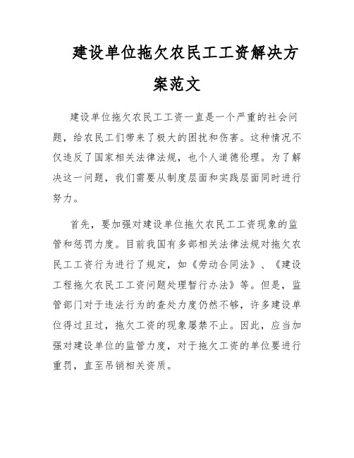 建设单位拖欠农民工工资解决方案范文