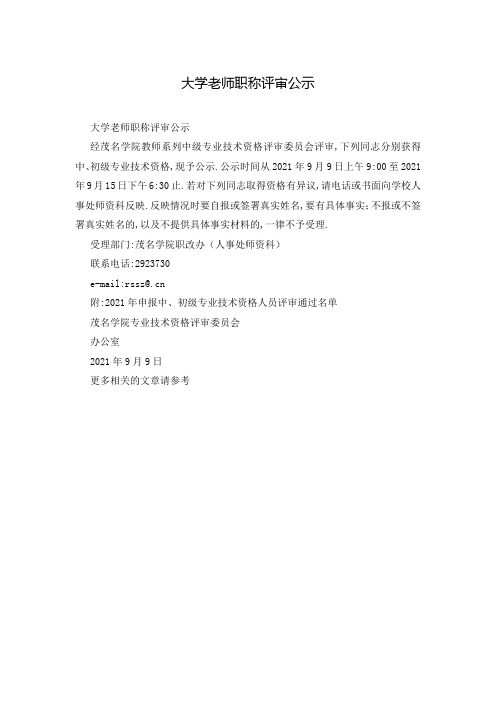 大学老师职称评审公示