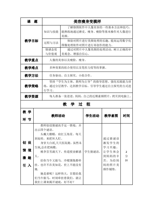 小学信息技术_美容瘦身变模样教学设计学情分析教材分析课后反思