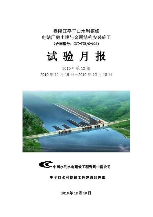 电站厂房土建与金属结构安装施工试验月报