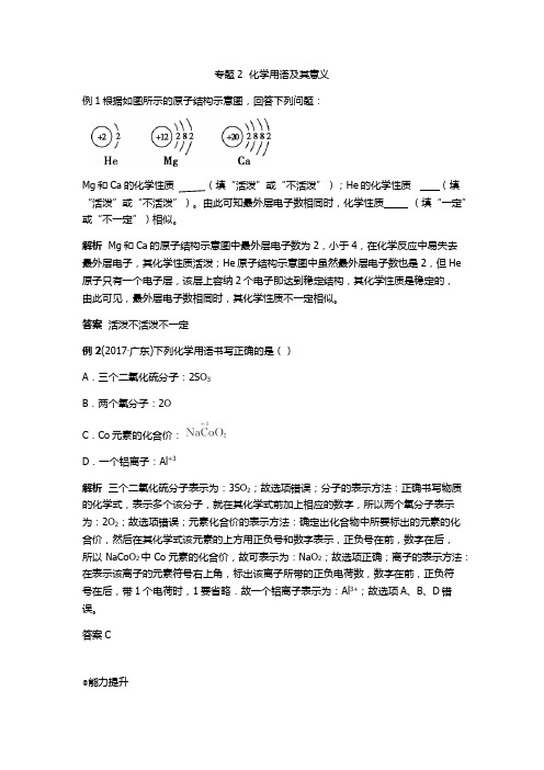 人教版九年级化学上册 专题2  化学用语及其意义 导学案(有答案)