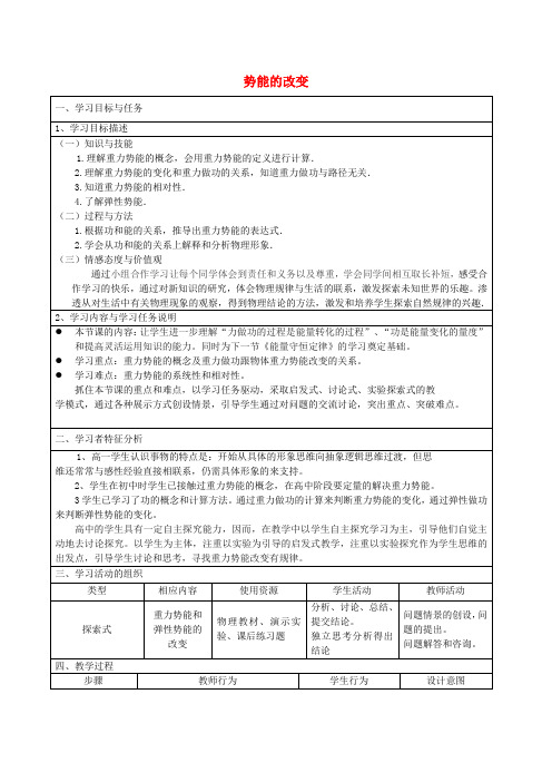 最新-2018高中物理 2.2 势能的改变教案4 必修2 精品