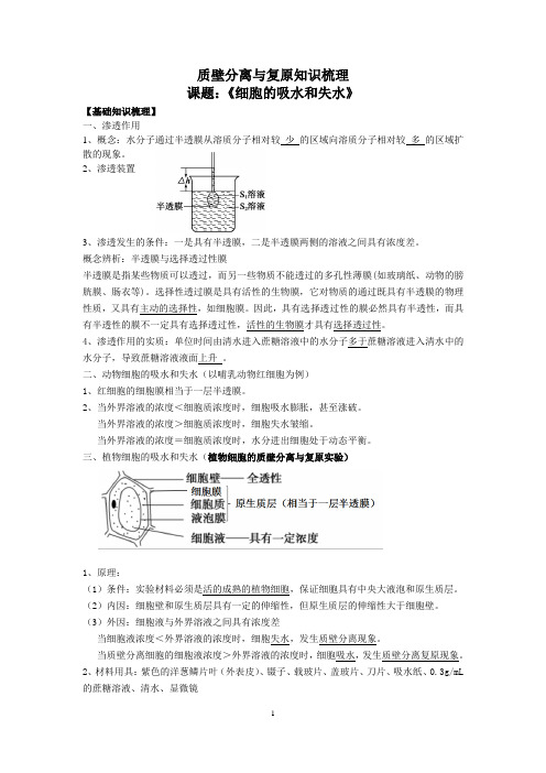 质壁分离与复原知识点汇总--最新版