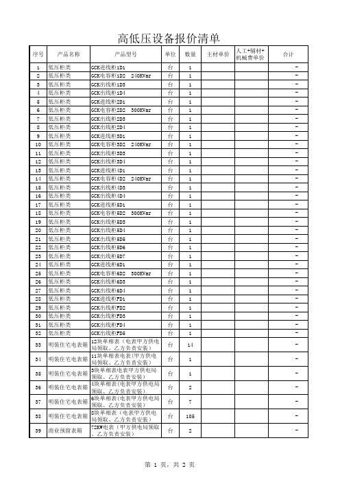 住宅高低压配电工程报价清单