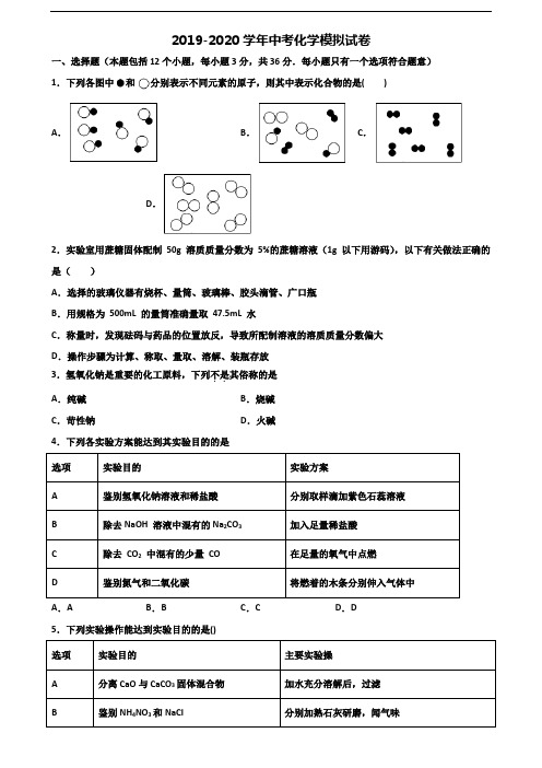 2019-2020学年安徽省蚌埠市中考化学教学质量检测试题