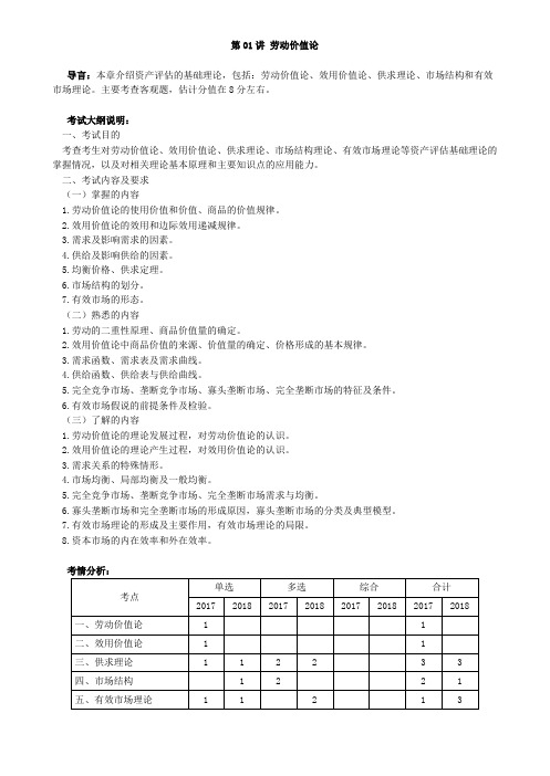 2020资产评估师考试教材讲义-劳动价值论