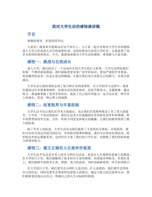 我对大学生活的感悟演讲稿