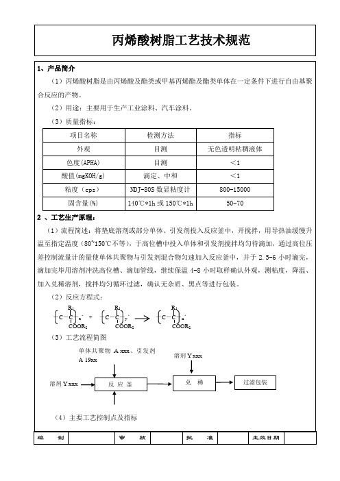 丙烯酸树脂工艺技术规范