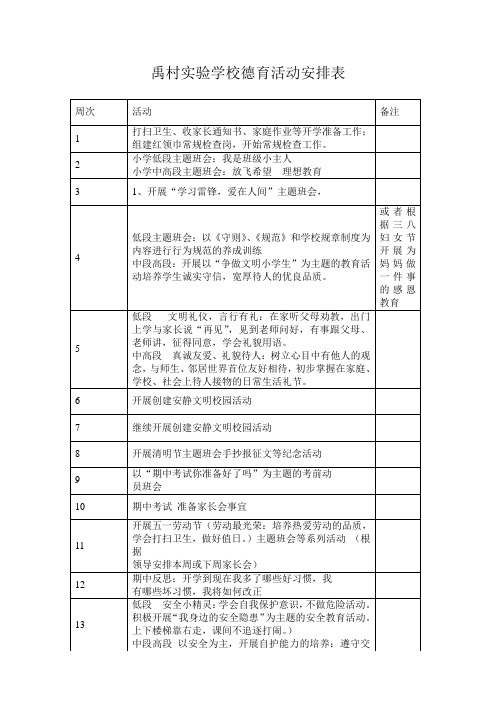 德育活动安排表