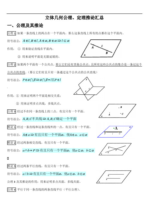 立体几何证明题定理推论汇总