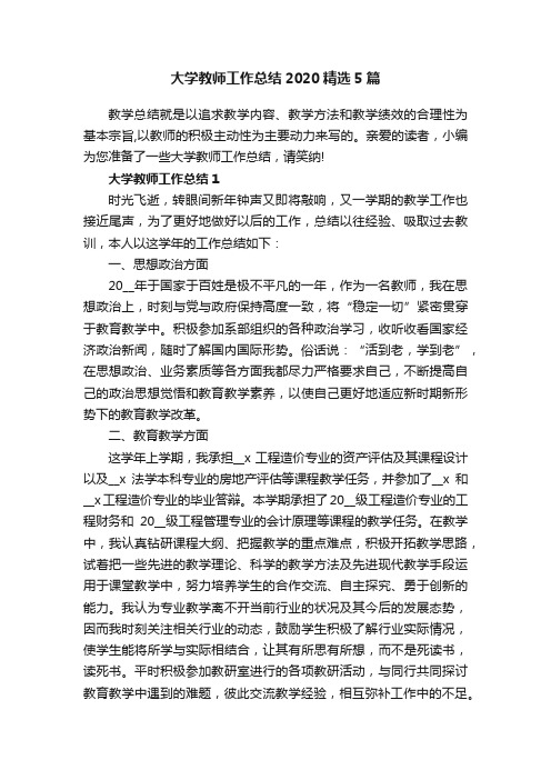 大学教师工作总结2020精选5篇