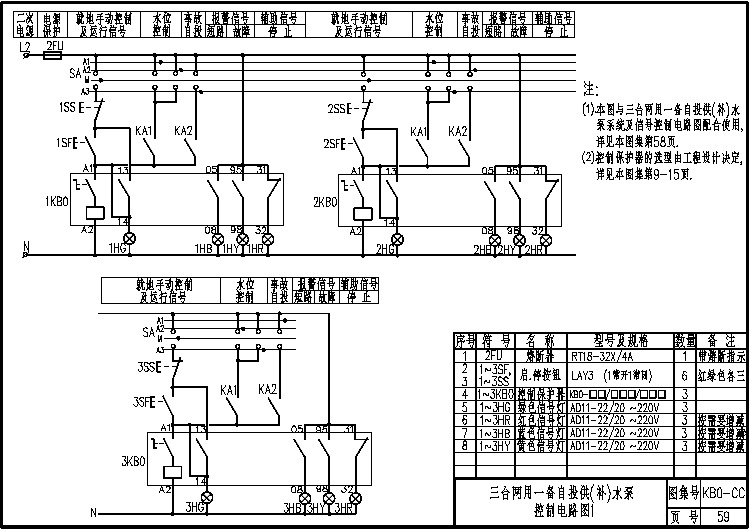 KB0-CC-59三台两用一备自投供(补)水泵控制电路图1