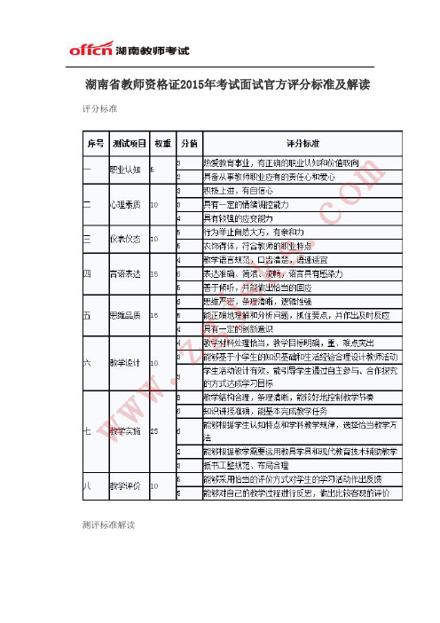 湖南省教师资格证2015年考试面试官方评分标准及解读