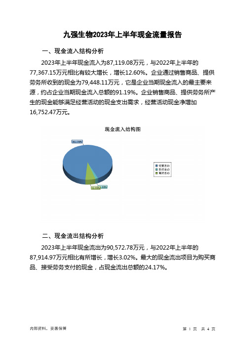 300406九强生物2023年上半年现金流量报告