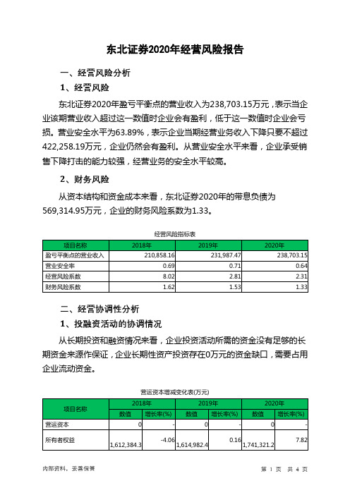 东北证券2020年经营风险报告