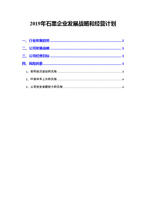 2019年石墨企业发展战略和经营计划