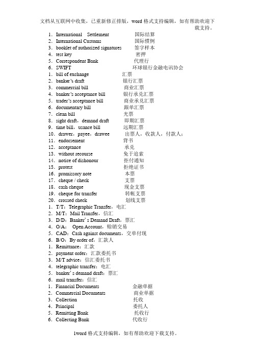 国际贸易实务名词中英文对照