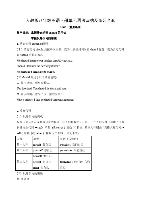 人教版八年级英语下册单元语法归纳及练习全套