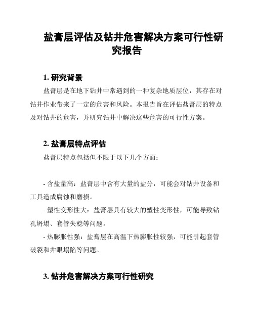 盐膏层评估及钻井危害解决方案可行性研究报告