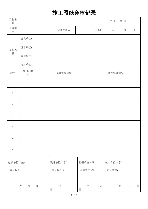 施工图纸会审记录范本表