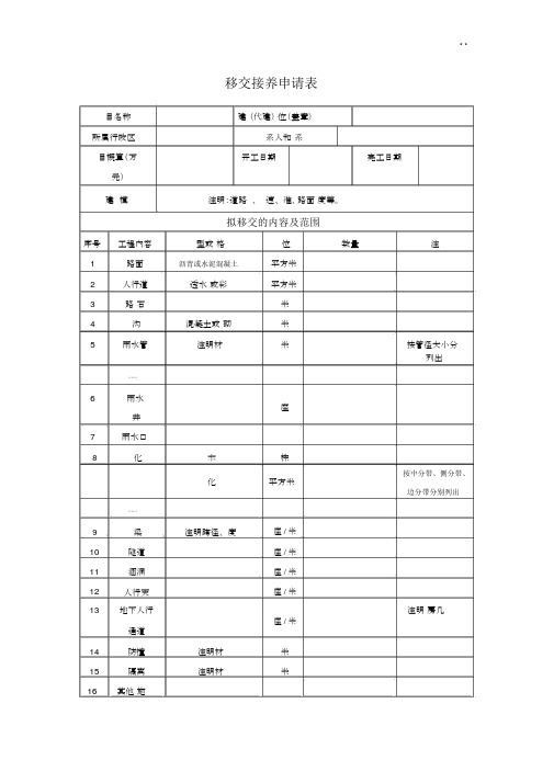 工程移交接养有关资料表.docx