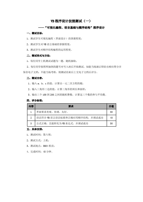 VB程序设计技能测试内容