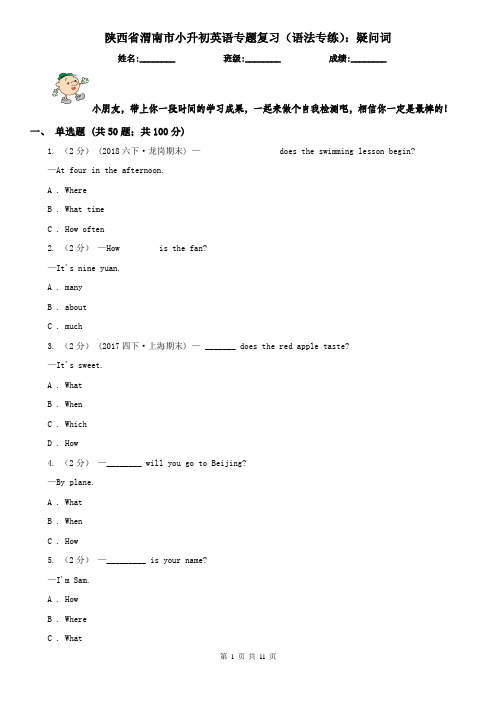 陕西省渭南市小升初英语专题复习(语法专练)：疑问词