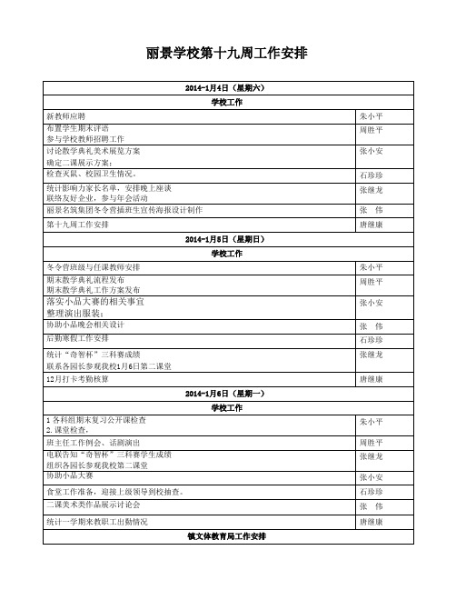 丽景学校13-14上第十九周工作安排