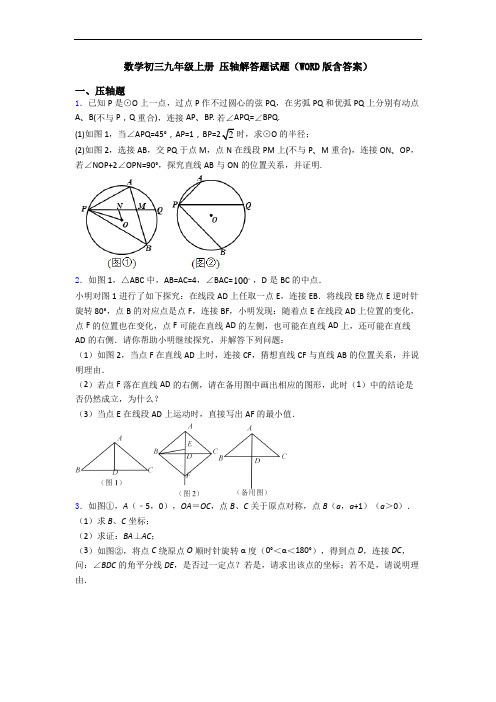 数学初三九年级上册 压轴解答题试题(WORD版含答案)