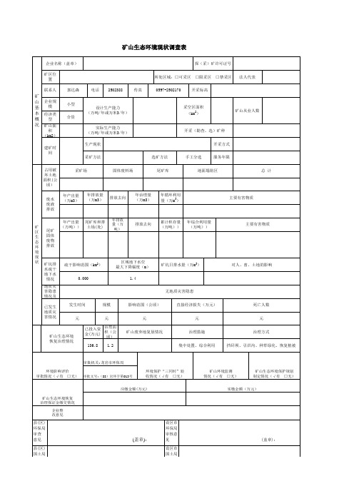 矿山生态环境现状调查表