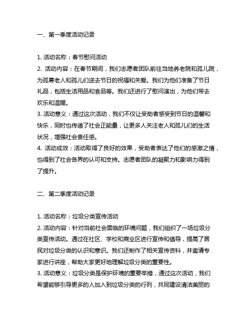 巾帼志愿者活动记录分四个季度内容