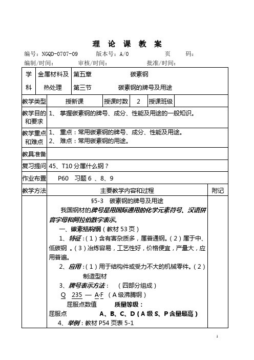 金材5-3 碳素钢的牌号及用途