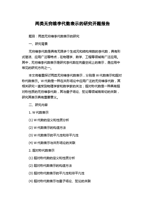 两类无穷维李代数表示的研究开题报告