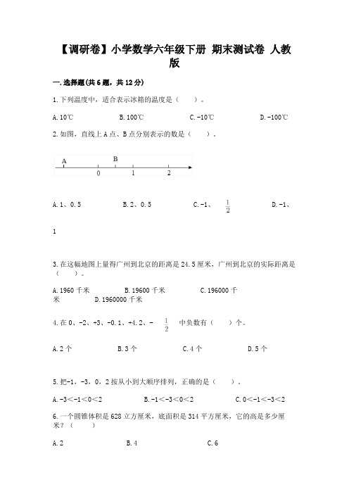 【调研卷】小学数学六年级下册-期末测试卷-人教版附精品答案