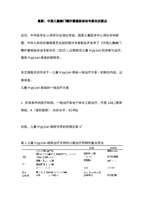 最新：中国儿童幽门螺杆菌感染诊治专家共识要点