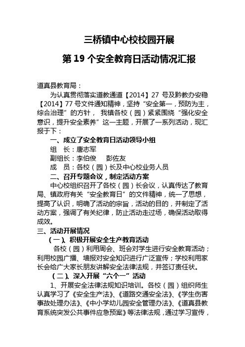 中心校校园开展第19个安全教育日活动情况总结