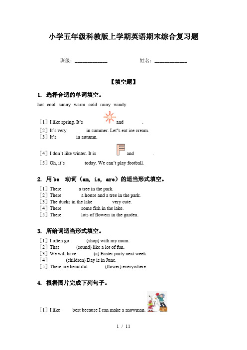 小学五年级科教版上学期英语期末综合复习题