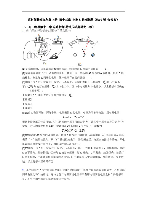 苏科版物理九年级上册 第十三章 电路初探检测题(Word版 含答案)