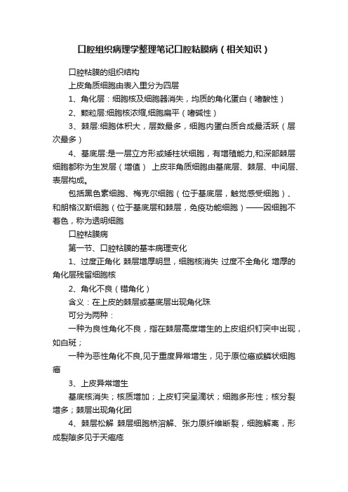 口腔组织病理学整理笔记口腔粘膜病（相关知识）