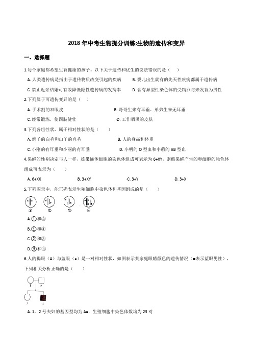 2018年湖南省邵阳市中考生物提分训练生物的遗传和变异(解析版)