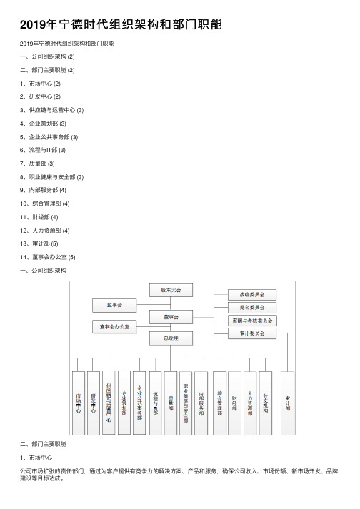 2019年宁德时代组织架构和部门职能