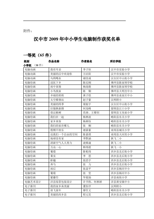 汉中市2009年中小学生电脑制作获奖名单