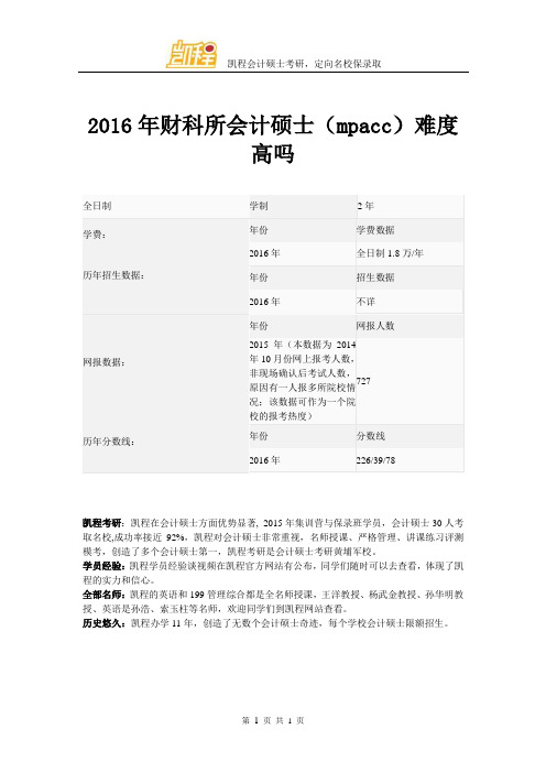 2016年财科所会计硕士(mpacc)难度高吗