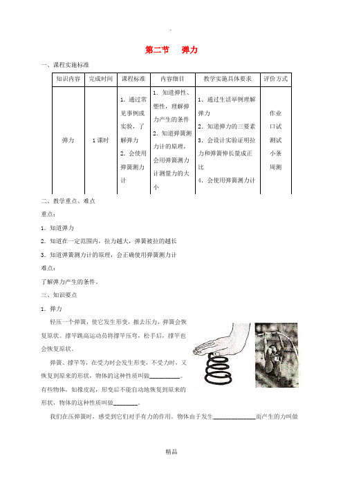 山东省xx市八年级物理下册 7.2弹力导学案 新人教版