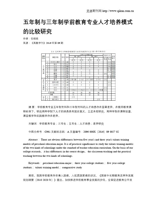 五年制与三年制学前教育专业人才培养模式的比较研究