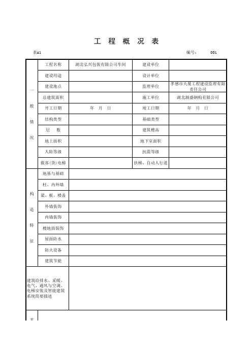 筑业:表A1-工程概况表