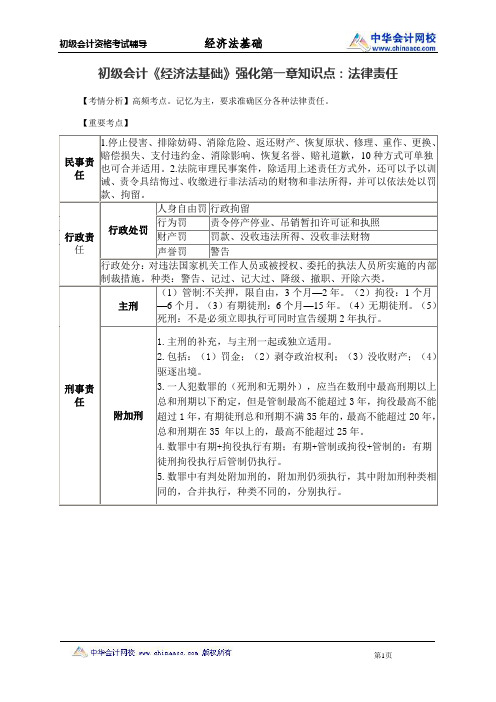 初级会计《经济法基础》强化第一章知识点：法律责任